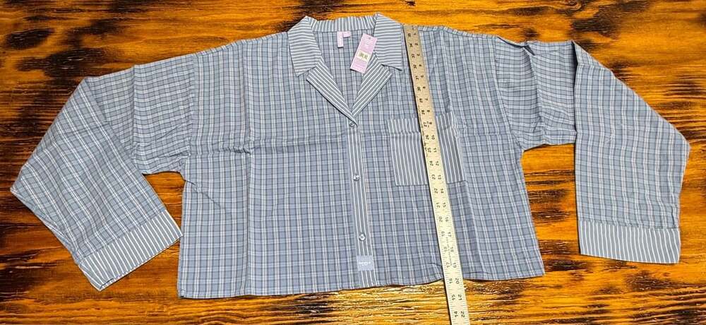 Florence by Mills Pajama Shirt Size XL Blue Plaid Crop Sleep Top